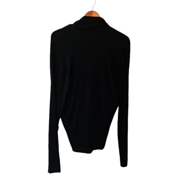 Karen Kane Black Wrap Top L Large Kinit Rayon Blend Blouse - Picture 9 of 12